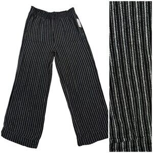 Time & Tru Linen Blend Wide Leg Pull On Pants Relaxed B&W Striped Boho Womens S